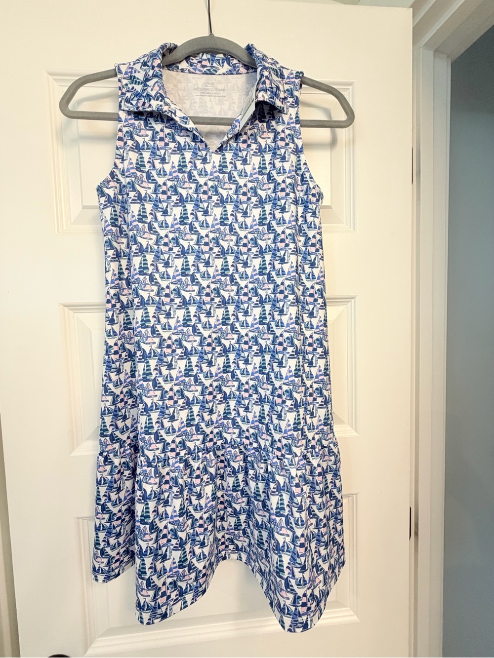 Vineyard Vines Girls' Blue & White Sailboat Polo Dress